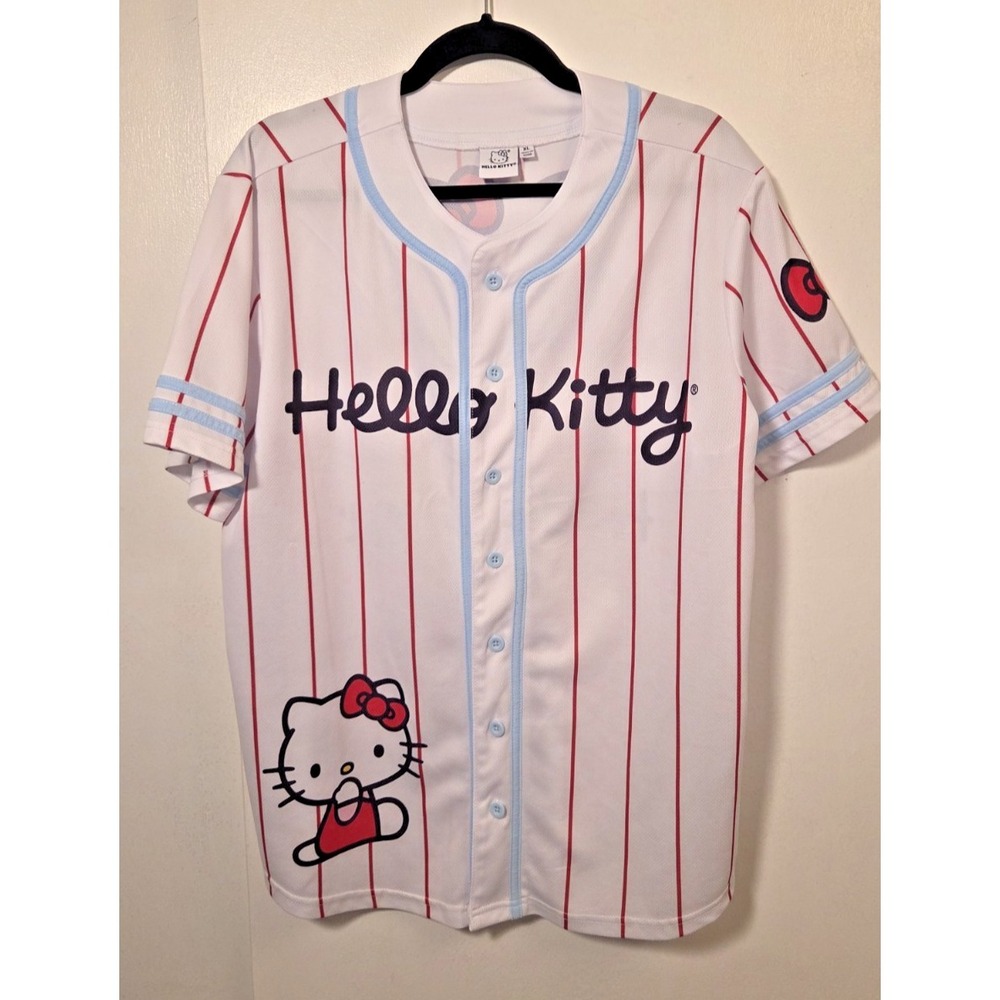 Sanrio Hello Kitty Women's  Baseball style Jersey Red Pinstripe XL
